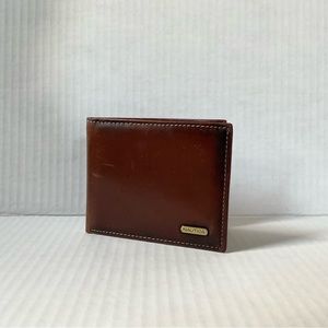 Nautica Men’s Genuine Leather Credit Card Wallet Brown Rugged Look!